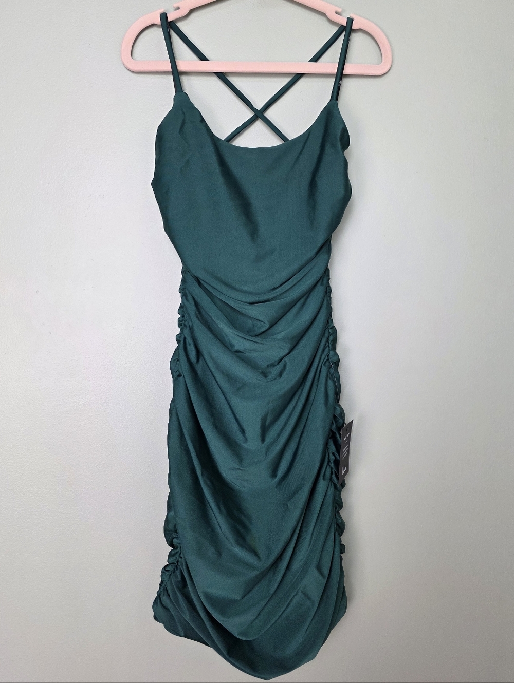 Lulus Confident Allure Emerald Ruched Lace-Up Bodycon Mini Dress, Small, NWT! - Picture 6 of 12